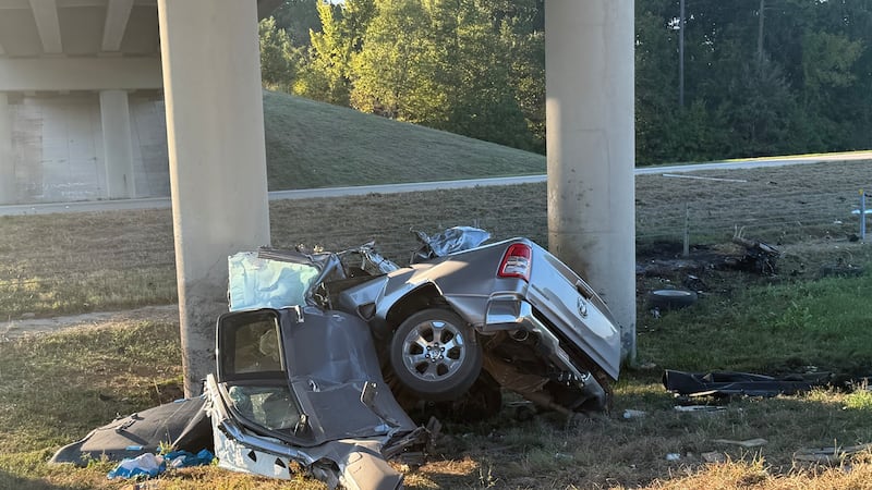 One person is dead after a pickup truck left I-49 north of North Market Street and hit an...