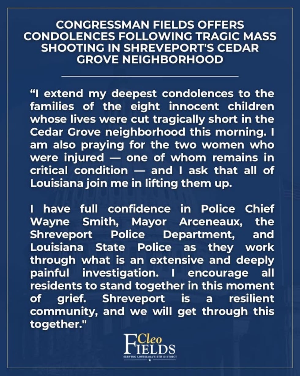 कांग्रेसी क्लियो फील्ड्स ने 19 अप्रैल, 2026 को श्रेवेपोर्ट में बड़े पैमाने पर हुई गोलीबारी पर प्रतिक्रिया व्यक्त की, जिसमें 8...