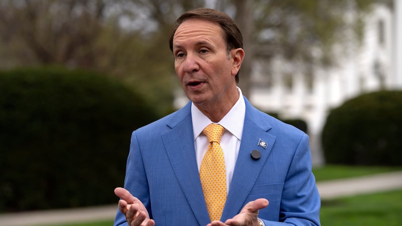 Louisiana Gov. Jeff Landry, shown here recording a social media video outside the White House...