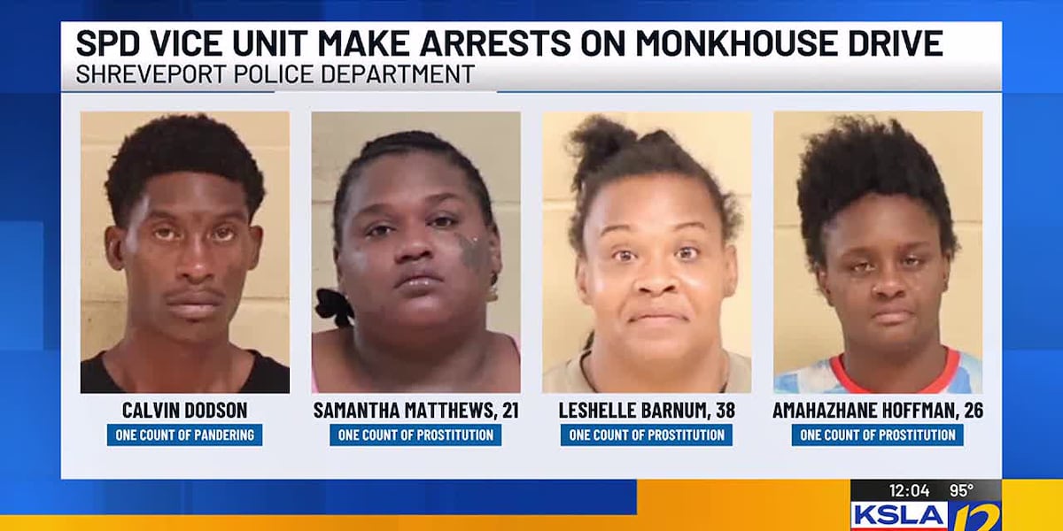 Arrests made on Monkhouse Drive in Shreveport for prostitution, drugs